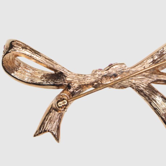 Vintage KJL Pink Rhinestone Bow Brooch - MARKED - Picture 3 of 3